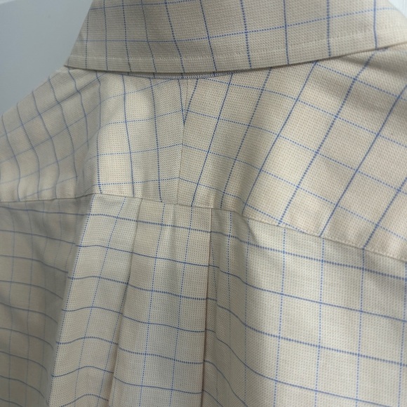 EUC Lands' End Men's Buttery yellow  and Blue windowpane plaid button up shirt. - Picture 5 of 11